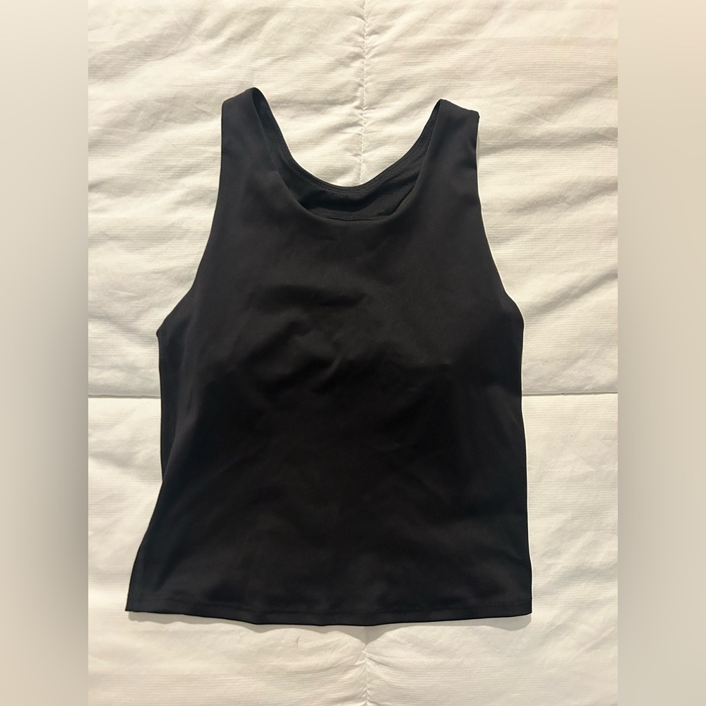 Girls Black Crop Top Tank with built in Sports Bra